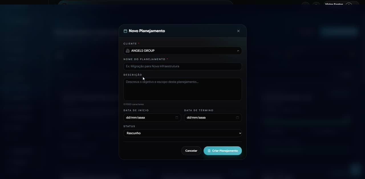 Tela da Falcodesk com planejamento assistido por IA